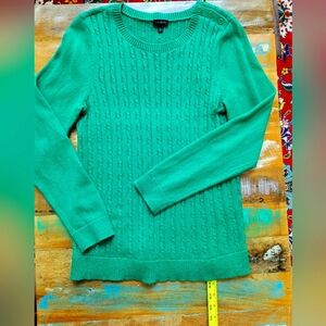 TALBOTS Green Cable Crewneck Sweater L